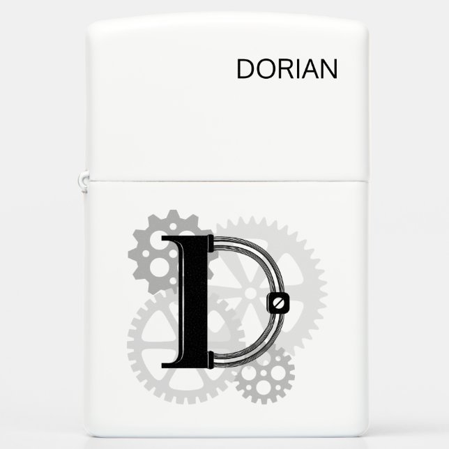 Customizable Mechanical monogram. Initial "D" Zippo Lighter (Front)
