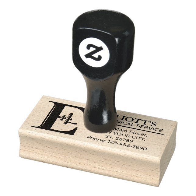 Customizable Mechanical monogram. Initial "E" Rubber Stamp (Stamp)