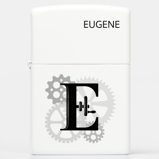 Customizable Mechanical monogram. Initial "E" Zippo Lighter (Front)