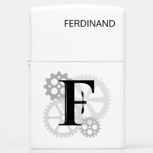 Customizable Mechanical monogram. Initial "F" Zippo Lighter