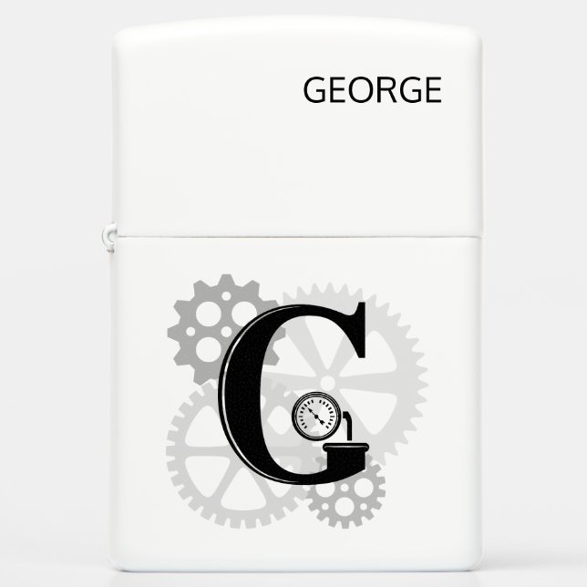 Customizable Mechanical monogram. Initial "G" Zippo Lighter (Front)
