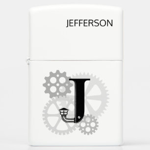 Customizable Mechanical monogram. Initial "J" Zippo Lighter
