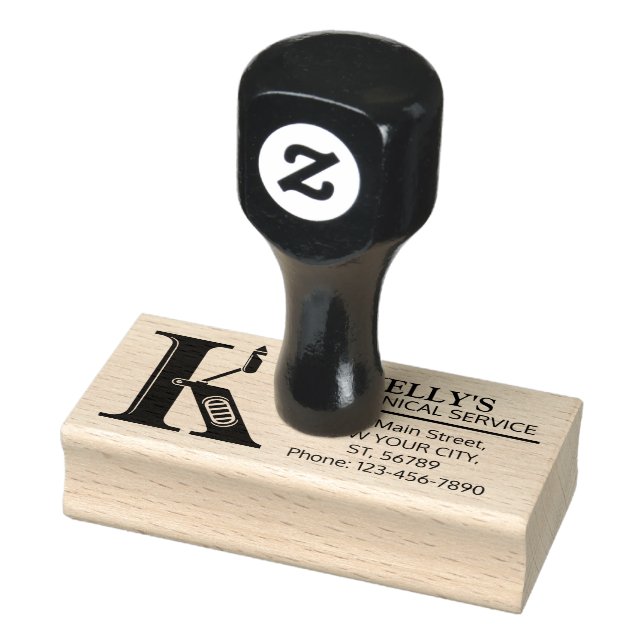 Customizable Mechanical monogram. Initial "K" Rubber Stamp (Stamp)