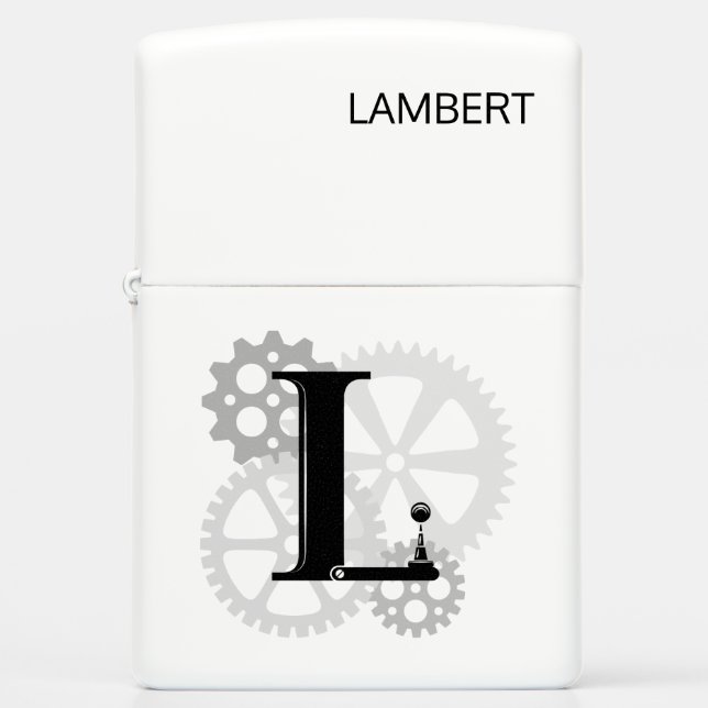 Customizable Mechanical monogram. Initial "L" Zippo Lighter (Front)
