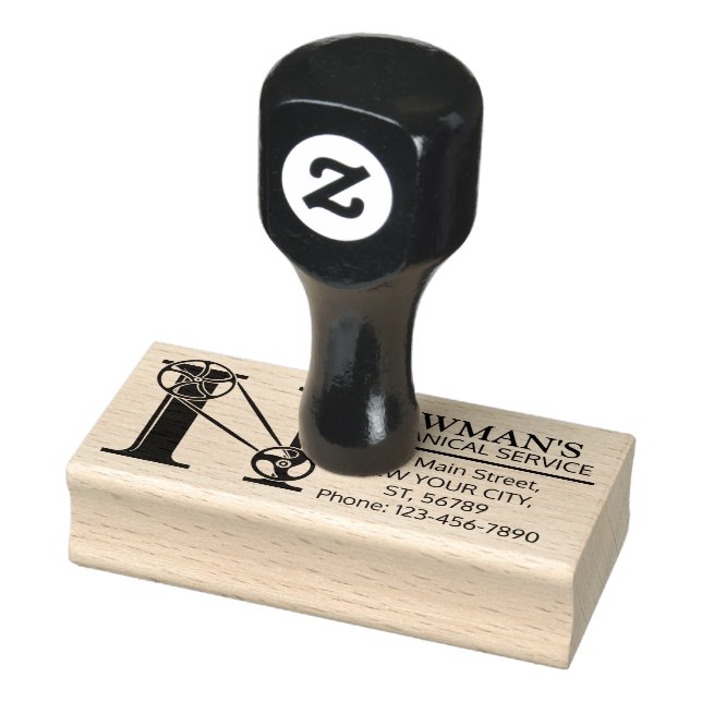 Customizable Mechanical monogram. Initial "N" Rubber Stamp (Stamp)