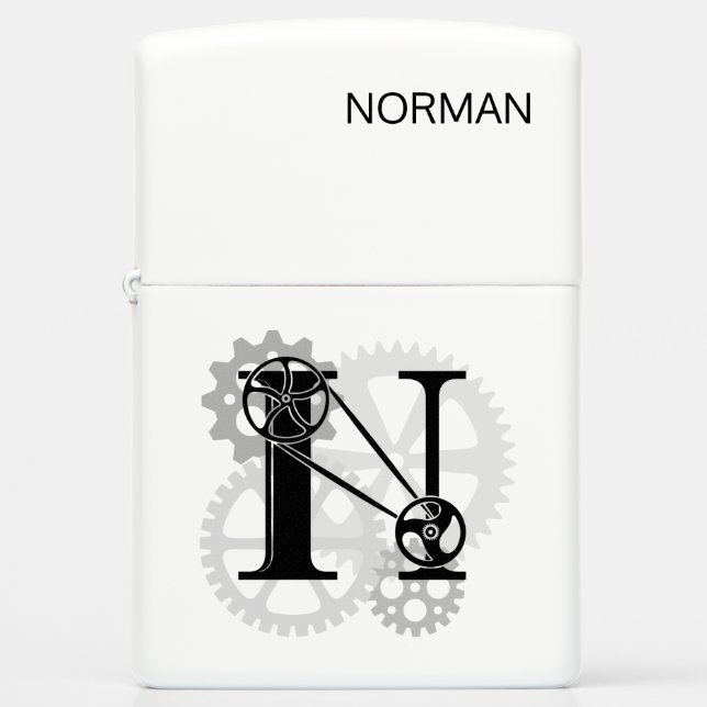 Customizable Mechanical monogram. Initial "N" Zippo Lighter (Front)