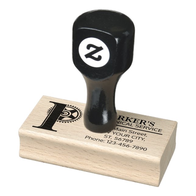 Customizable Mechanical monogram. Initial "P" Rubber Stamp (Stamp)