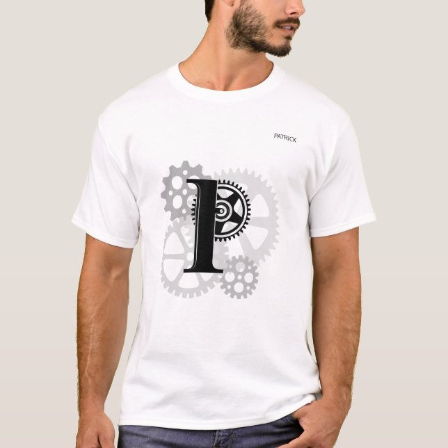 Customizable Mechanical monogram. Initial "P" T-Shirt (Front)