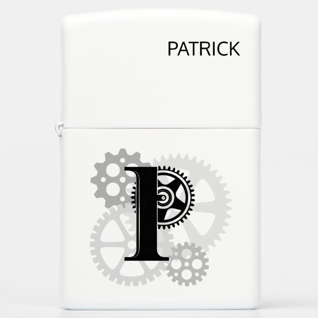 Customizable Mechanical monogram. Initial "P" Zippo Lighter (Front)