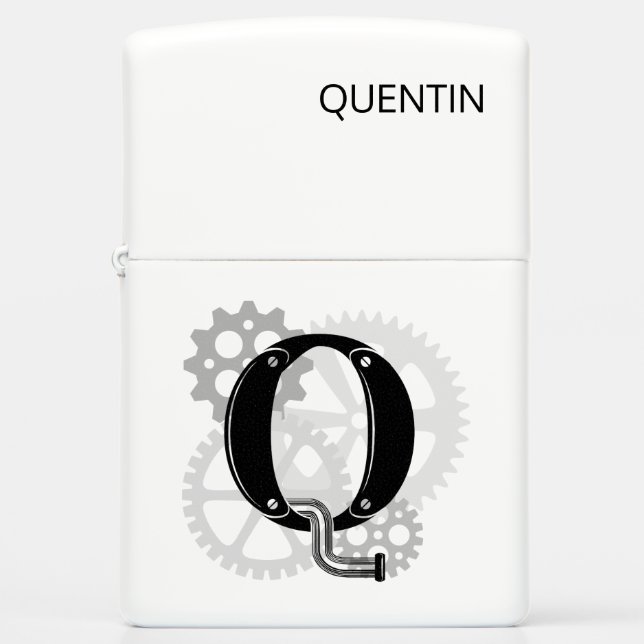 Customizable Mechanical monogram. Initial "Q" Zippo Lighter (Front)