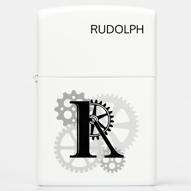 Customizable Mechanical monogram. Initial "R" Zippo Lighter (Front)