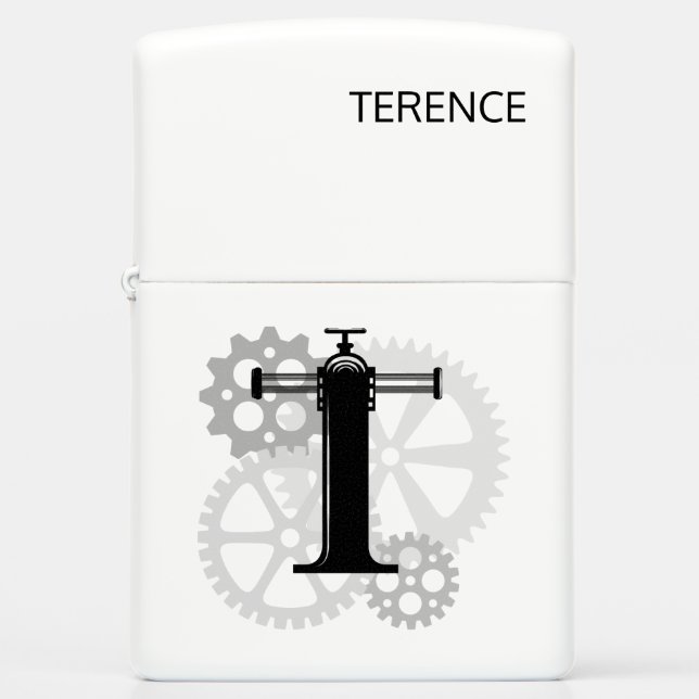 Customizable Mechanical monogram. Initial "T" Zippo Lighter (Front)
