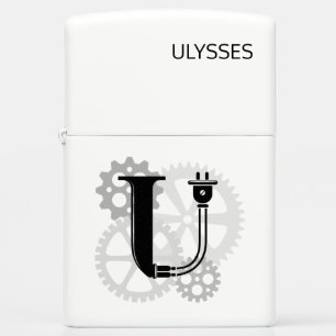 Customizable Mechanical monogram. Initial "U" Zippo Lighter