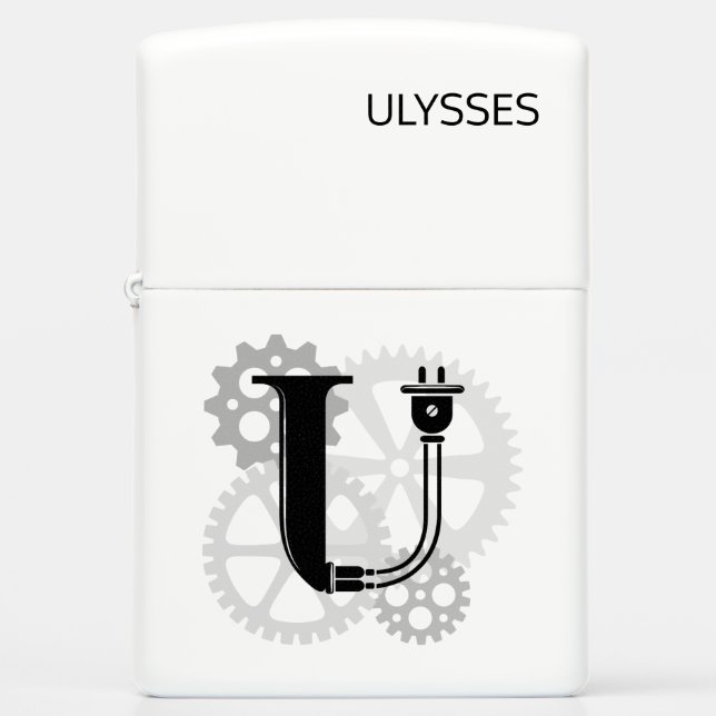 Customizable Mechanical monogram. Initial "U" Zippo Lighter (Front)