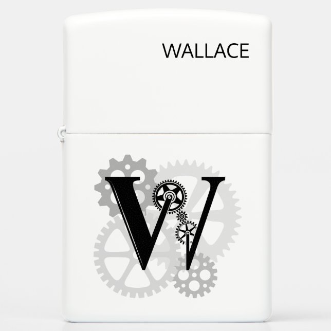 Customizable Mechanical monogram. Initial "W" Zippo Lighter (Front)