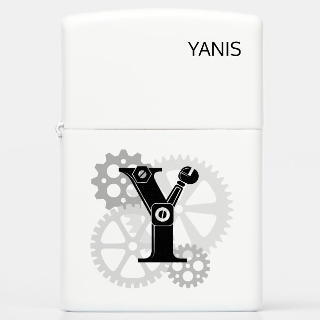 Customizable Mechanical monogram. Initial "Y" Zippo Lighter (Front)