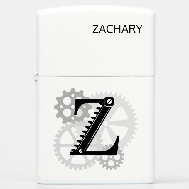 Customizable Mechanical monogram. Initial "Z" Zippo Lighter (Front)
