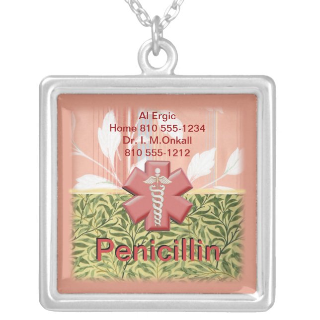 ☤Customizable Medical Alert Silver Plated Necklace (Front)