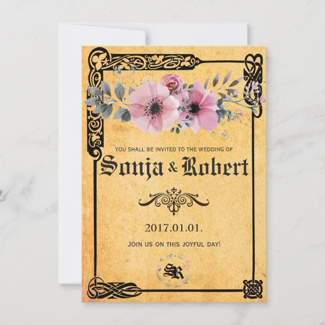 Customizable Medieval Celtic Floral invitation (Front)