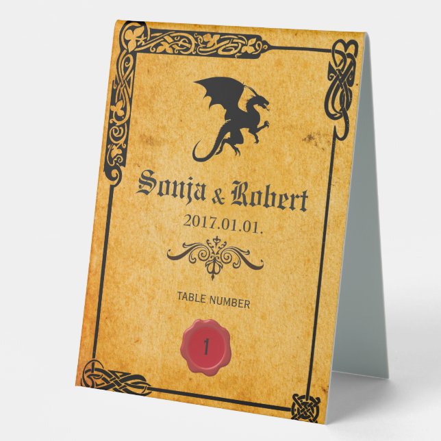 Customizable Medieval Celtic wedding invitation Table Tent (Front)
