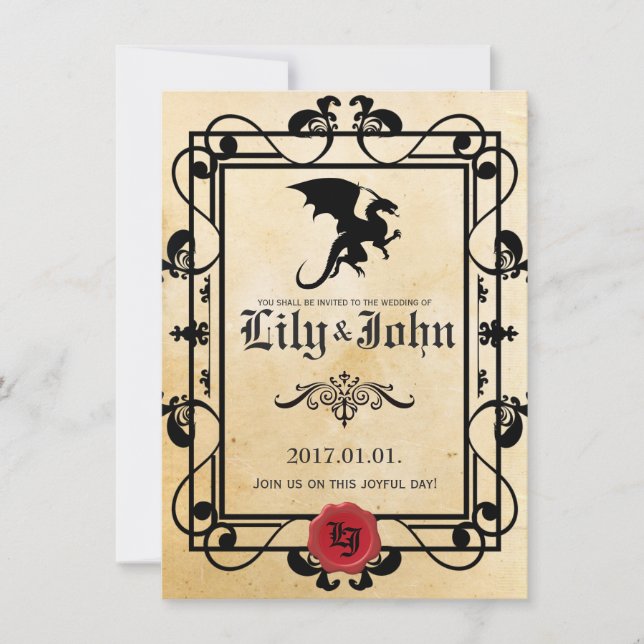 Customizable Medieval  Dragon Invitation (Front)