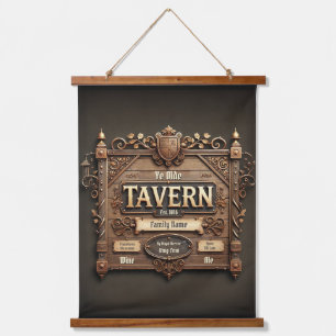 Customizable Medieval Tavern Wood Topped Wall Hanging Tapestry