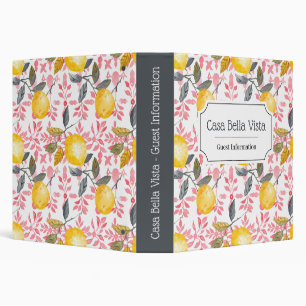 Customizable Mediterranean Lemon Guest Information 3 Ring Binder