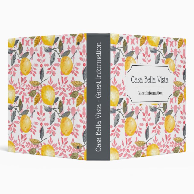 Customizable Mediterranean Lemon Guest Information 3 Ring Binder (Background)