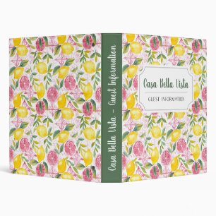 Customizable Mediterranean Lemon Guest Information 3 Ring Binder