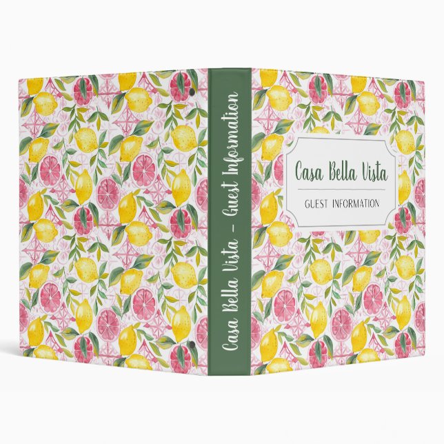 Customizable Mediterranean Lemon Guest Information 3 Ring Binder (Background)