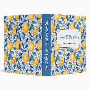 Customizable Mediterranean Lemon Guest Information 3 Ring Binder