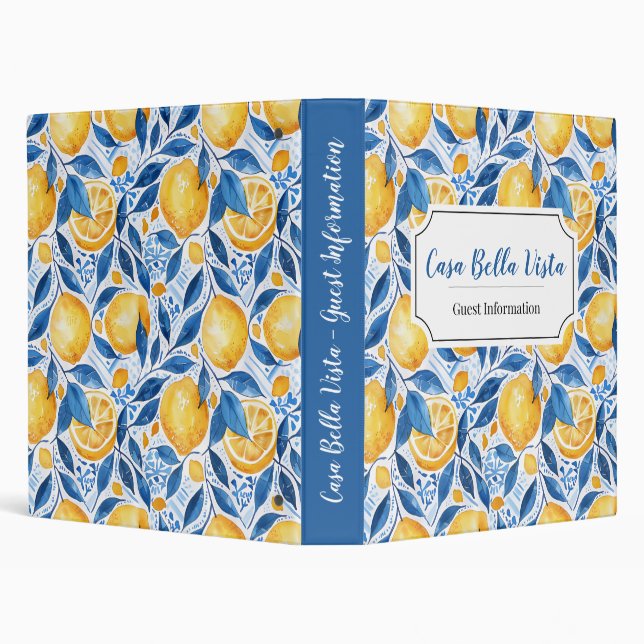 Customizable Mediterranean Lemon Guest Information 3 Ring Binder (Background)