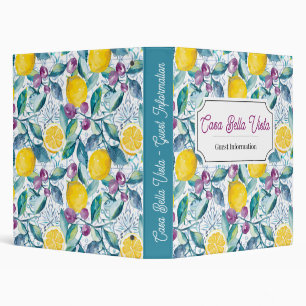 Customizable Mediterranean Lemon Guest Information 3 Ring Binder