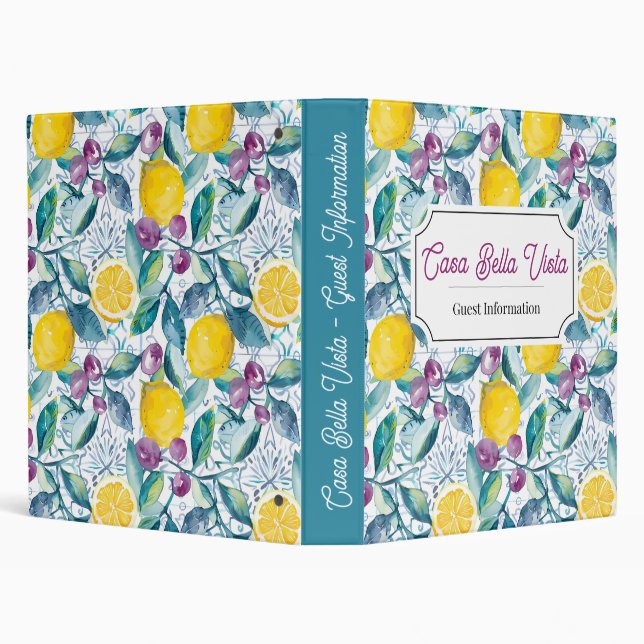 Customizable Mediterranean Lemon Guest Information 3 Ring Binder (Background)
