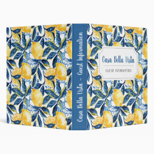 Customizable Mediterranean Lemon Guest Information 3 Ring Binder