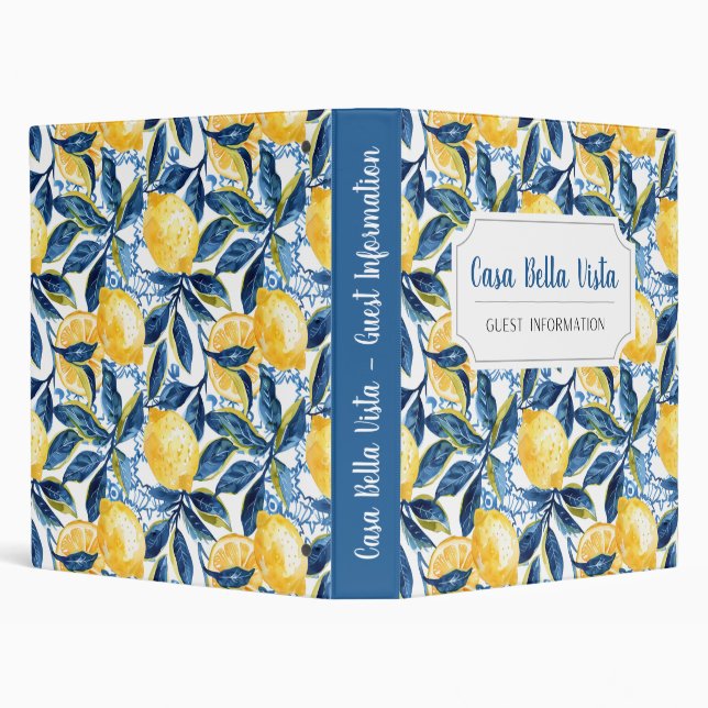 Customizable Mediterranean Lemon Guest Information 3 Ring Binder (Background)