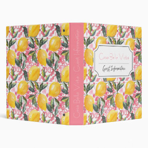 Customizable Mediterranean Lemon Guest Information 3 Ring Binder