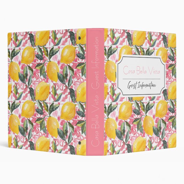 Customizable Mediterranean Lemon Guest Information 3 Ring Binder (Background)