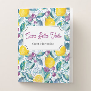 Customizable Mediterranean Lemon Guest Information Pocket Folder