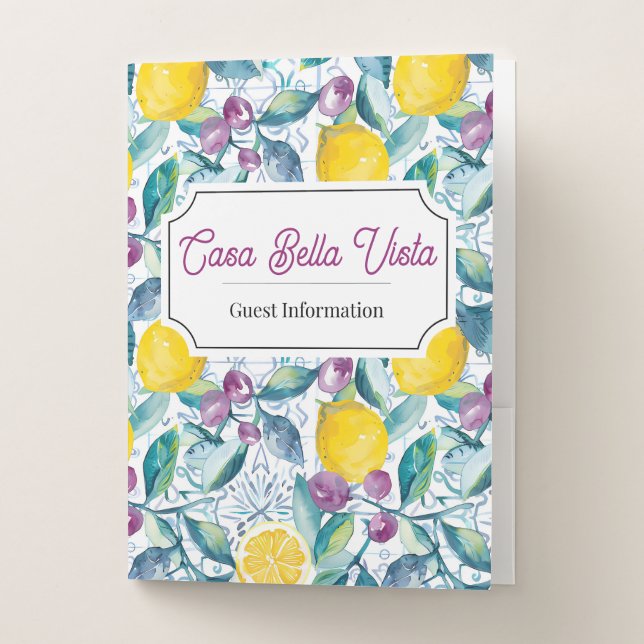 Customizable Mediterranean Lemon Guest Information Pocket Folder (Front)