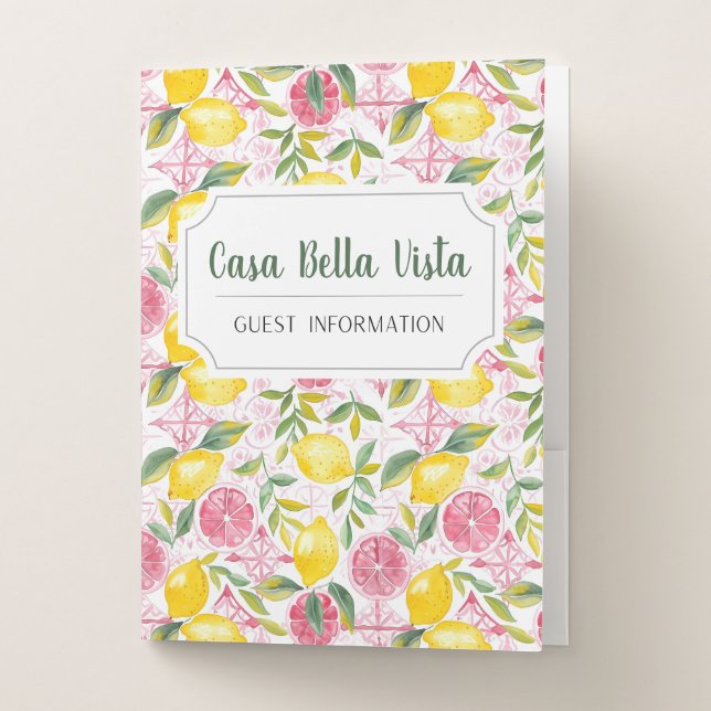 Customizable Mediterranean Lemon Guest Information Pocket Folder (Front)