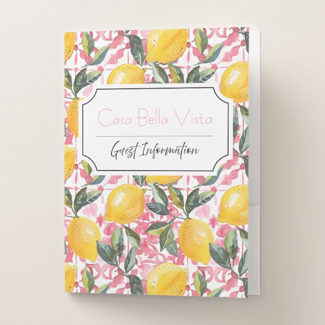 Customizable Mediterranean Lemon Guest Information Pocket Folder (Front)