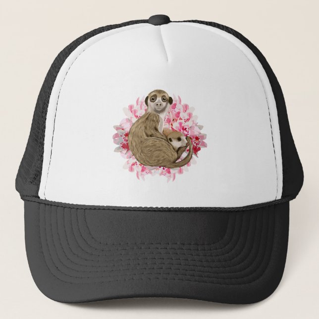 Customizable Meerkat Momma and Baby Trucker Hat (Front)
