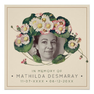 Customizable Memorial Art Nouveau Daisies Rustic Poster