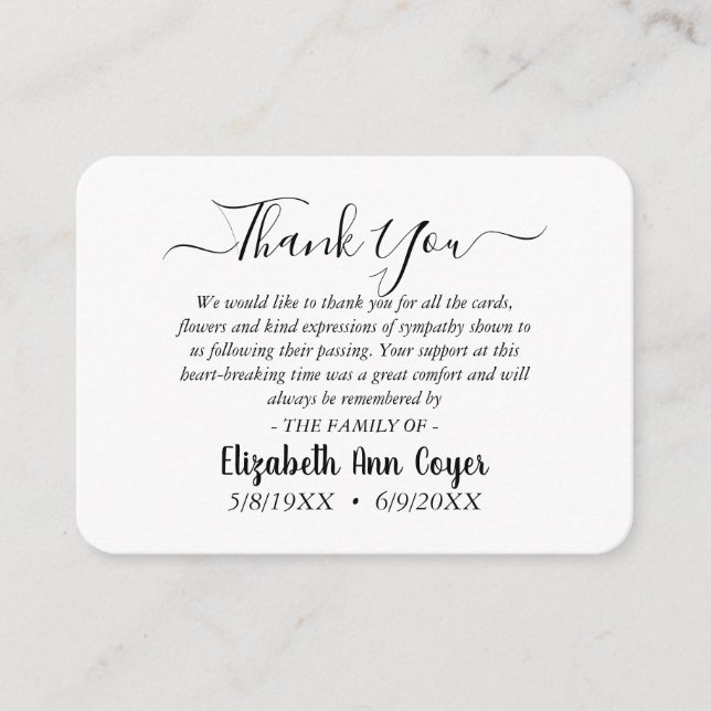 Customizable Memorial Minimalist Thank You Card  (Front)