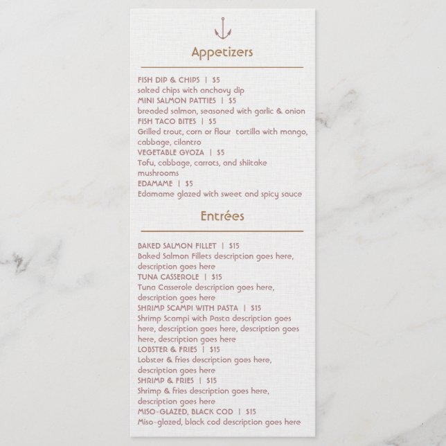 Customizable Menu for Seafood Restaurant (Front)