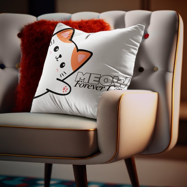 Customizable Meow Forever Cozy Cat Throw Pillow (Creator Uploaded)