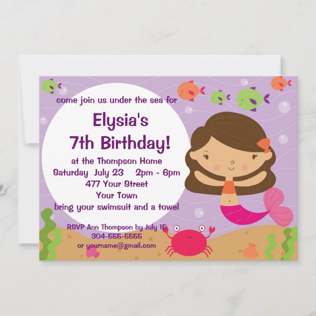 Customizable Mermaid Birthday Party Invitation (Front)