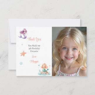 Customizable Mermaid Birthday Photo Thank You Card
