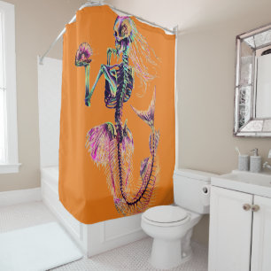 customizable mermaid skeleton shower curtain